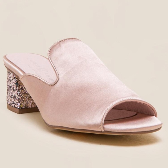 Blush Satin Kitten Glitter Heel Mule - Picture 2 of 6